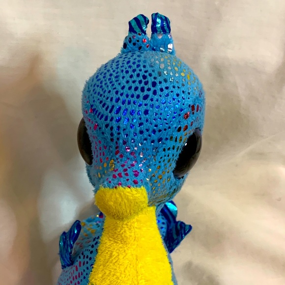TY Beanie Babies Boos Neptune Rainbow Seahorse Blue Foil 6" Plush Stuffed Toy - Picture 7 of 9